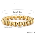 Golden 10mm stainless steel beaded stretch bracelet with a polished high-shine finish - Gold Stainless Steel Ball Bracelet 10mm (KB161881-Z)