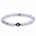 6mm white turquoise beaded bracelet with letter E charm and silver spacers for couples - Letter E Bracelet