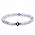 Detailed close-up of 6mm white turquoise beaded bracelet with personalized letter I bead - Letter I Bracelet