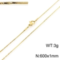Golden titanium steel snake chain necklace 1mm wide 600mm long with lobster clasp - Gold 600x1mm(KN203650-Z)