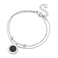 Pulsera de doble capa plateada con colgante de girasol y esmalte negro chic - Estilo de Girasol de Doble Capa / Color Acero (KB154071-KFC)
