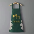 Dark green waterproof kitchen apron with cooking print and side towels for hand wiping - Hand Wiping Dark Green (Cutlery Print)