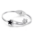 Bracciale rigido a stella argento con smalto nero e zirconi e chiusura a molla - Colore Acciaio (KB129310-SP)