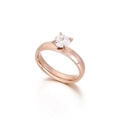 Klassischer 4mm Ring aus Roségold-Titanstahl mit rundem Vier-Krallen-Solitär-Zirkonstein - US 6 / Roségold