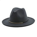 Chapeau fedora en feutre gris foncé avec ruban noir et détail tubulaire en métal doré - M (56-58cm) / Gris clair