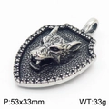 Wolf head shield pendant in silver finish with pavé rhinestones, 53x33mm size - Wolf Head Style (KP119816-KJX) / Silver