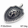 Silver stainless steel lion head shield pendant with inlaid white zircons for men - Lion Head Style (KP119817-KJX) / Silver