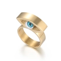 Hip-Hop-Ring aus goldenem Edelstahl mit blauem Evil-Eye-Design für Damen im Trend - US 9 / Gold Blaues Auge Stil (KR38219-K)