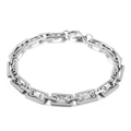 Silver geometric stainless steel chain bracelet with rectangular links and lobster clasp - Steel Color Bracelet 7mm 20cm