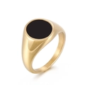 Chevalière dorée minimaliste pour hommes et femmes avec face ronde en émail noir - US 6 / Style doré à face noire (KR103678-KFC)