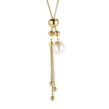 Elegante goldene Y-Halskette mit weißer Perle und Metallquaste verstellbarer Schieber - Gold