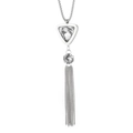 Elegant silver tassel necklace with triangle crystal pendant on white background - Steel Triangle Tassel Style (KN226878-CX)