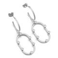 Pendientes de aro ovalados en acero plateado con cinco circonitas blancas elegantes - Color Acero (KE99130-KLX)