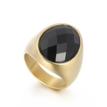 Vintage titanium steel ring featuring a polished gold finish and faceted black glass stone - US 9 / Black (KR102958-LK)