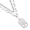 Double-layer stainless steel necklace featuring rectangular tag with hollow hearts - Hollow Two Hearts Style (KN199093-Z) / Silver