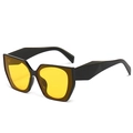 Gafas de sol geométricas modernas con montura negra poligonal y lentes amarillo brillante - Montura Negra Lentes Amarillas