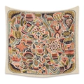 Arazzo bohémien con motivi floreali e geometrici vintage in toni ocra e rosso mattone per muro - 73X95CM/Tessuto Spazzolato / Stile folk floreale vintage (GT330016)