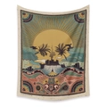Bohemian tapestry featuring a sunset, palm trees, and city silhouette in vibrant colors - 73X95CM/Brushed Fabric / Psychedelic Sunset City Silhouette (GT330018)