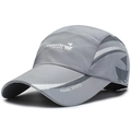 Gorra deportiva gris de secado rápido con logo de Aquatic Sports y tiras reflectantes - Ajustable / Gris