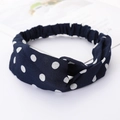 Cross knot elastic headband in navy blue fabric with classic white polka dot pattern - Navy Polka Dot