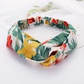 Floral twist headband with green and yellow petals on soft elastic fabric - Style 49 Mixed Color Floral