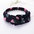 Navy blue cross headband featuring pink strawberry and blue floral print patterns - Style 41 Navy Berry