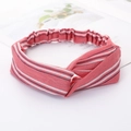 Pink striped fabric headband with twisted design and elastic band for women - Style 76 Pink Stripes