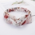 Cross-knot headband with pink floral print on white chiffon fabric for women - Style 60 White Pink Floral