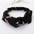 Black fabric twisted headband with pink bird patterns and elastic wide-brimmed design - Style 44 Black Bird Print