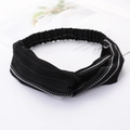 Cross knot black hairband with white polka dot stripes in soft fabric for women - Style 73 Black Dotted Stripe