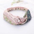 Patchwork floral twist headband featuring pink, green, and navy blue bohemian patterns - Style 74 Patchwork Floral