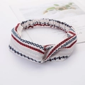 Beige cross-knot headband with red and blue ethnic embroidery and elastic band - Style 97 Beige Ethnic