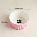 Pink striped ceramic pet bowl for cat cages with paw print, 12cm diameter 5.5cm high - Single Pink Bowl (Paw Print)