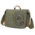 Borsa a tracolla in tela verde militare con cinghia regolabile e tiri zip in pelle - Verde