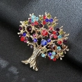 Golden tree of life brooch for men with colorful rhinestones on black leather background - Gold Tree of Life
