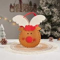 Christmas reindeer felt gift bag with red handle and 3D nose for holiday sweets - J-10 Round Bottom Cartoon Deer