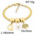 Golden stainless steel snake chain bracelet featuring heart and pearl pendants - Heart Pearl Tree of Life Bracelet (KB169681)