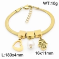 Bracciale a serpente dorato con pendenti a cuore, perla e mano di Fatima su bianco - Bracciale Mano di Fatima Perla Cuore (KB169684) / Color Acciaio