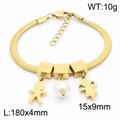 Golden snake chain bracelet featuring heart-style pearl and child figure charms - Figure Pearl Pendant Bracelet (KB169693)