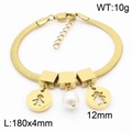 Gold-plated snake chain bracelet featuring hollow charms and central white faux pearl - Hollow Plate Figure Pearl Bracelet (KB169696)