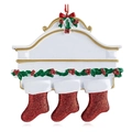 Personalized Christmas resin mantel ornament with 3 red stockings and holly details - Family of 3 - Machine Printed