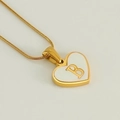 18K gold heart pendant necklace featuring white shell inlay and letter B with snake chain - Letter B