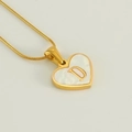 Gold plated heart necklace with natural shell inlay and letter D on snake chain - Letter D