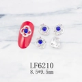 Detail view of flower nail charm LF6210 with blue gemstone and 8.5x9.5mm dimensions - Silver Flower Blue Stone Colored Rhinestone Style (6210)