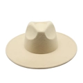 Detalle de sombrero fedora de fieltro de lana beige con ala ancha y copa clásica - M (56-58cm) / Beige
