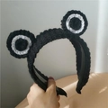 Cute black hand-woven cartoon frog headband for girls with round eye decorations - Black Knitted Frog / Black