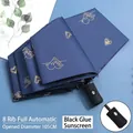Parapluie pliant automatique bleu marine avec cœurs dorés et diamètre de 105 cm - Automatique / Cœur Bleu Marine
