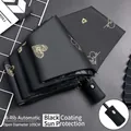 Automatic black sun umbrella with gold heart patterns and 8-rib windproof frame - Automatic / Heartbeat Black