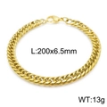 Gold stainless steel Cuban link bracelet, size 200x6.5mm and weight 13g, hip-hop style - 20cm / Lobster Clasp Gold Bracelet (KB144932-Z)