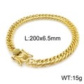 Polished gold curb chain bracelet for men, 6.5mm width and 200mm length, hip hop style - Gold Bracelet (KB144938-Z) / 20cm